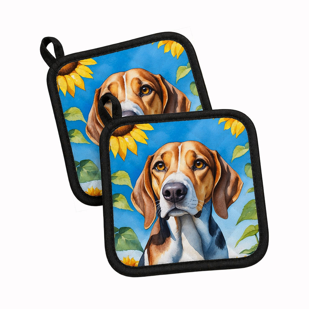 American Foxhound in Sunflowers Pot Holder Set of 2 Heat Resistant Quilted Hot Pads 7.5 x 7.5 Inch, Insulated Kitchen Trivets for Cooking & Baking