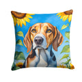 American Foxhound in Sunflowers Decorative Throw Pillow 14x14 Indoor Outdoor Accent Cushion, Fabric Cover with Insert for Sofa, Bed, Porch & Living Room