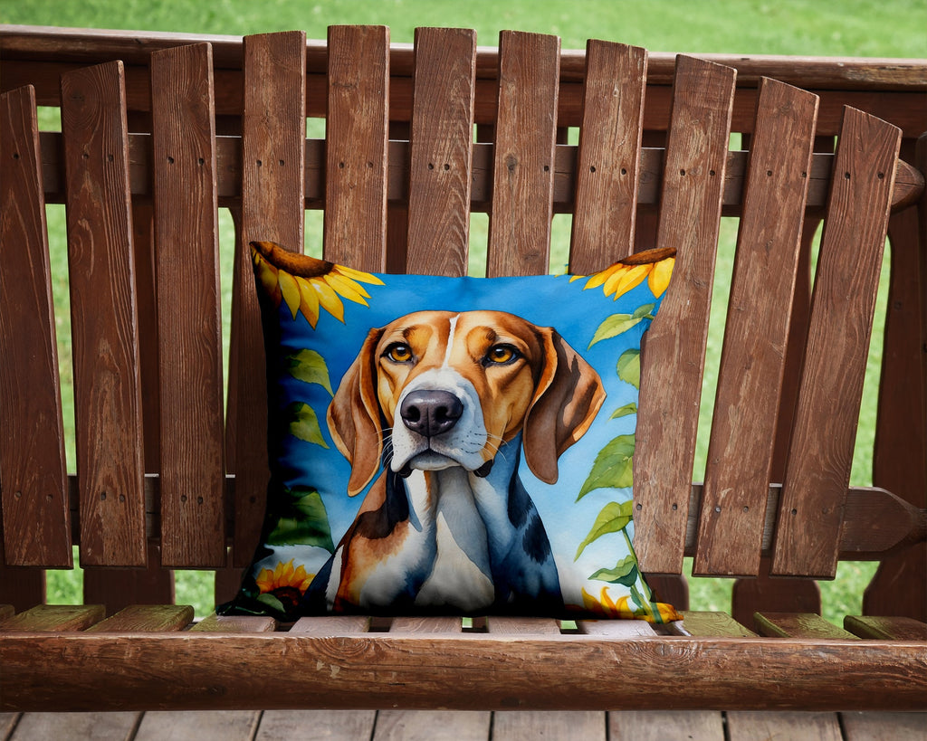 American Foxhound in Sunflowers Decorative Throw Pillow 14x14 Indoor Outdoor Accent Cushion, Fabric Cover with Insert for Sofa, Bed, Porch & Living Room