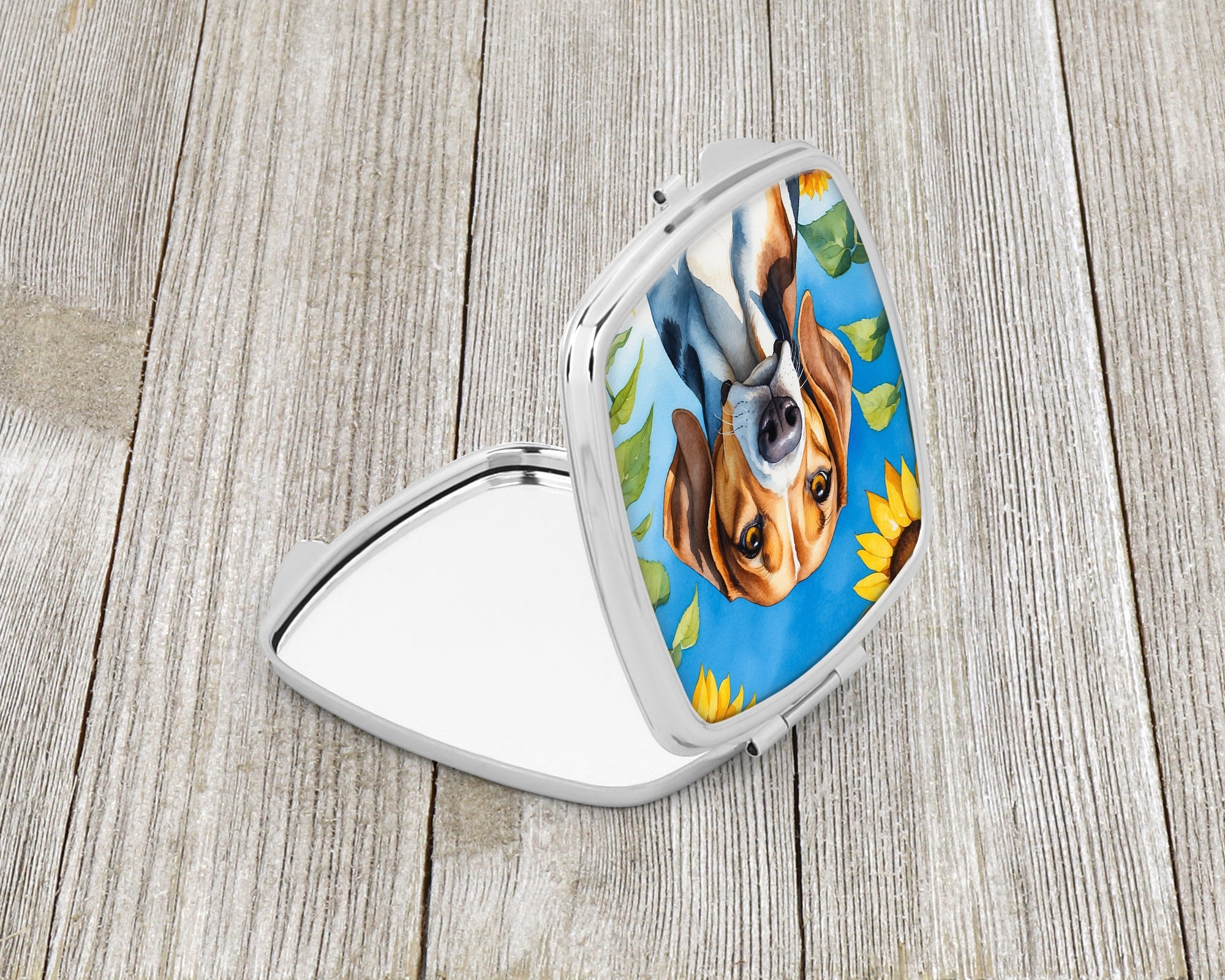 American Foxhound in Sunflowers Compact Mirror Decorative Travel Makeup Mirror for Women Girls Gifts Pocket Makeup Mirror Folding Handheld