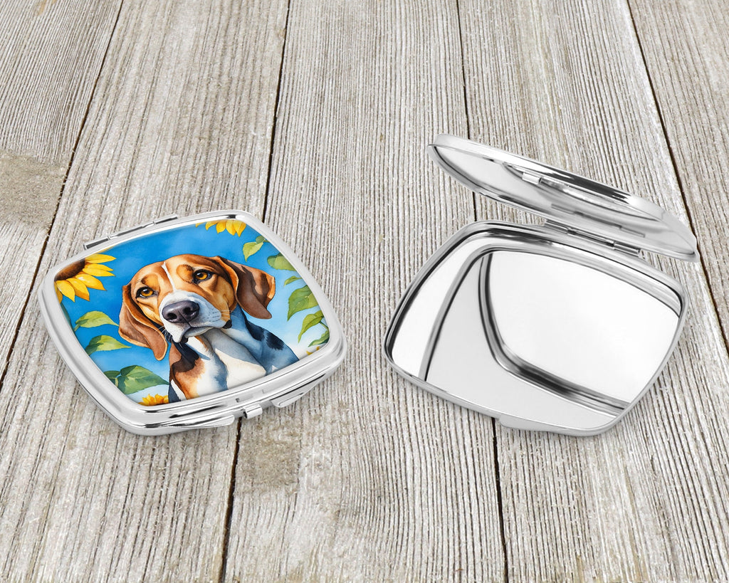 American Foxhound in Sunflowers Compact Mirror Decorative Travel Makeup Mirror for Women Girls Gifts Pocket Makeup Mirror Folding Handheld