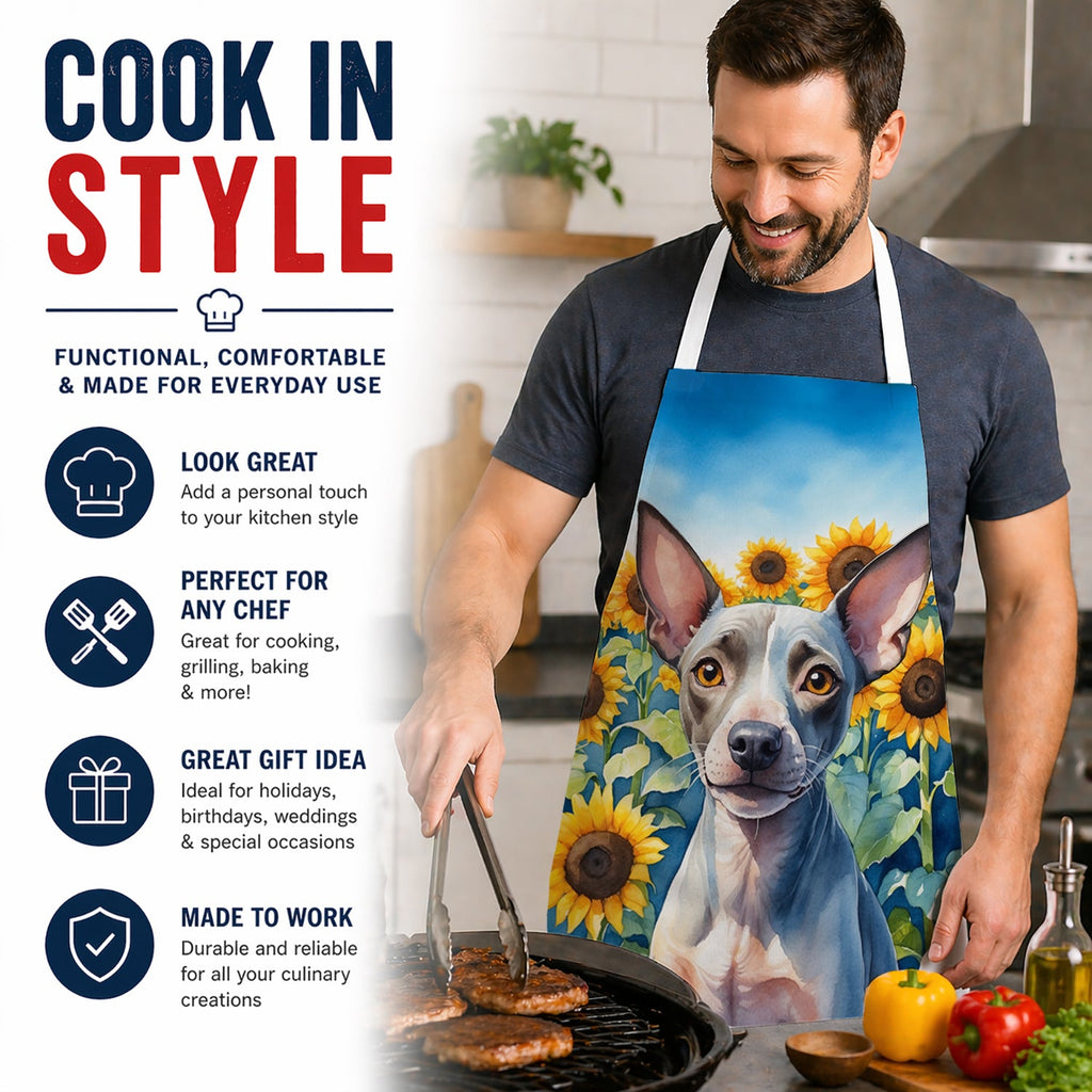 American Hairless Terrier in Sunflowers Apron Cooking Kitchen Server Baking Crafts Gardening for Adult Women Men, Unisex, Large, Multicolor