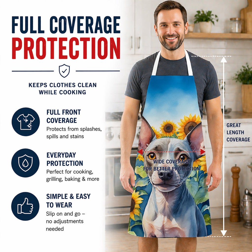 American Hairless Terrier in Sunflowers Apron Cooking Kitchen Server Baking Crafts Gardening for Adult Women Men, Unisex, Large, Multicolor