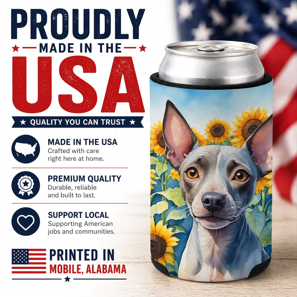 American Hairless Terrier in Sunflowers Can or Bottle Hugger Cooler Sleeve for Standard 12 oz Cans, Insulated Foam Beer & Soda Can Hugger Reusable