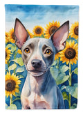 American Hairless Terrier in Sunflowers House Flag 28x40 Porch Sleeve Pole Decorative Outside Yard Banner Artwork Wall Hanging, Polyester