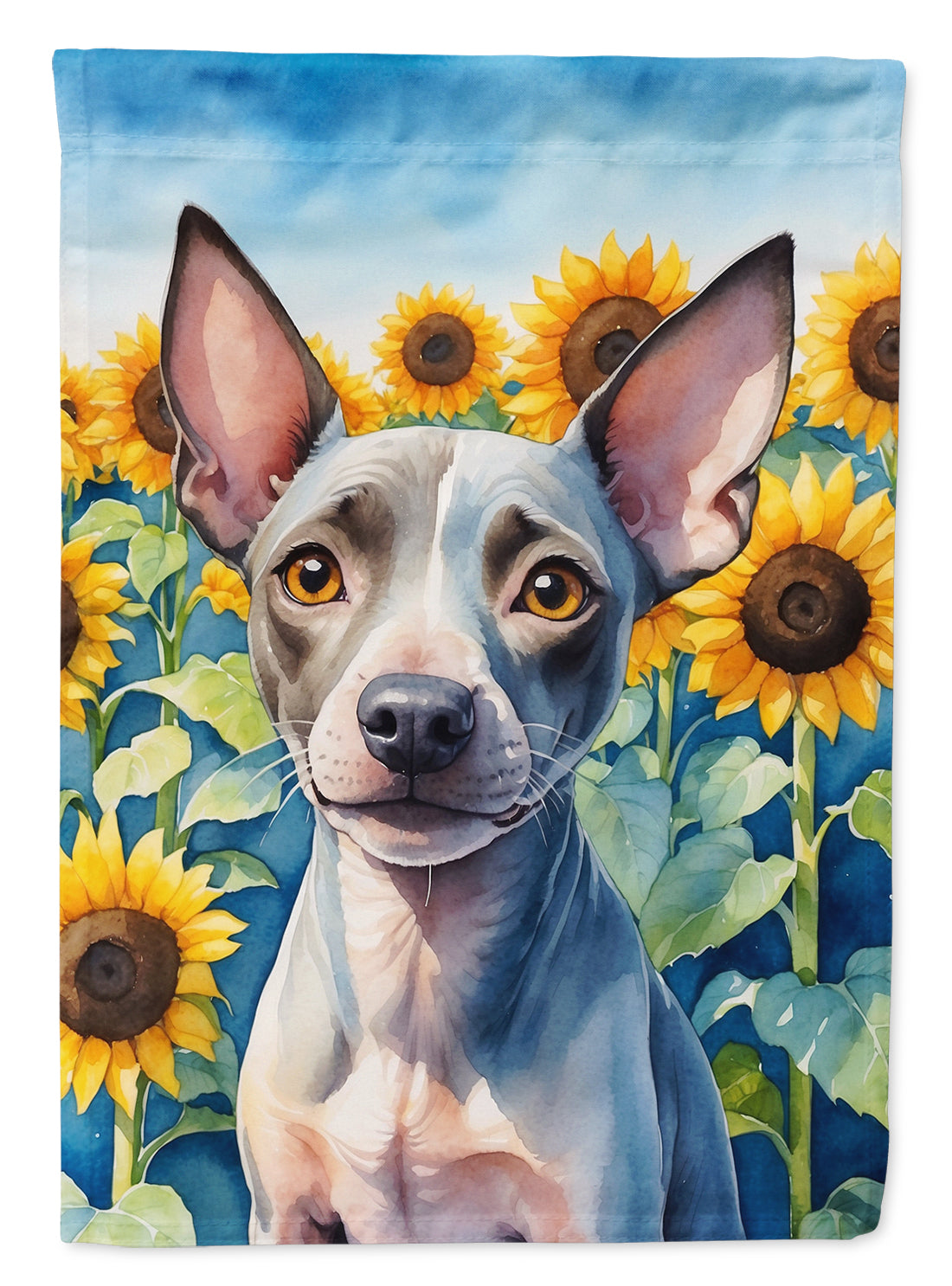 American Hairless Terrier in Sunflowers House Flag 28x40 Porch Sleeve Pole Decorative Outside Yard Banner Artwork Wall Hanging, Polyester