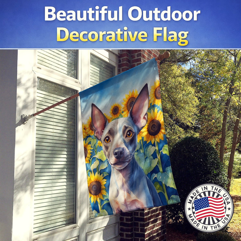 American Hairless Terrier in Sunflowers House Flag 28x40 Porch Sleeve Pole Decorative Outside Yard Banner Artwork Wall Hanging, Polyester