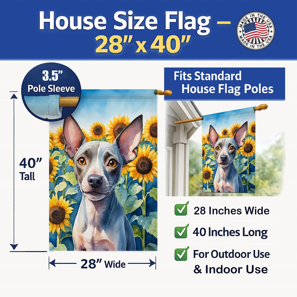 American Hairless Terrier in Sunflowers House Flag 28x40 Porch Sleeve Pole Decorative Outside Yard Banner Artwork Wall Hanging, Polyester