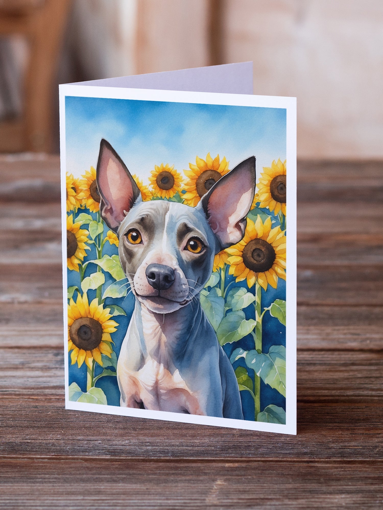 American Hairless Terrier in Sunflowers Greeting Cards Pack of 8 Blank Cards with Envelopes Whimsical A7 Size 5x7