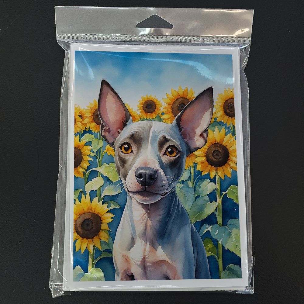 American Hairless Terrier in Sunflowers Greeting Cards Pack of 8 Blank Cards with Envelopes Whimsical A7 Size 5x7