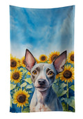 American Hairless Terrier in Sunflowers Kitchen Towel Velour Plush Front and Cotton Loop Back Machine Washable