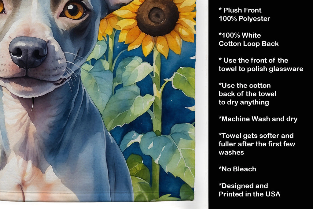 American Hairless Terrier in Sunflowers Kitchen Towel Velour Plush Front and Cotton Loop Back Machine Washable