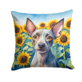 American Hairless Terrier in Sunflowers Decorative Throw Pillow 14x14 Indoor Outdoor Accent Cushion, Fabric Cover with Insert for Sofa, Bed, Porch & Living Room