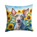 American Hairless Terrier in Sunflowers Decorative Throw Pillow 18x18 Indoor Outdoor Accent Cushion, Fabric Cover with Insert for Sofa, Bed, Porch & Living Room