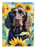 American Water Spaniel in Sunflowers House Flag 28x40 Porch Sleeve Pole Decorative Outside Yard Banner Artwork Wall Hanging, Polyester