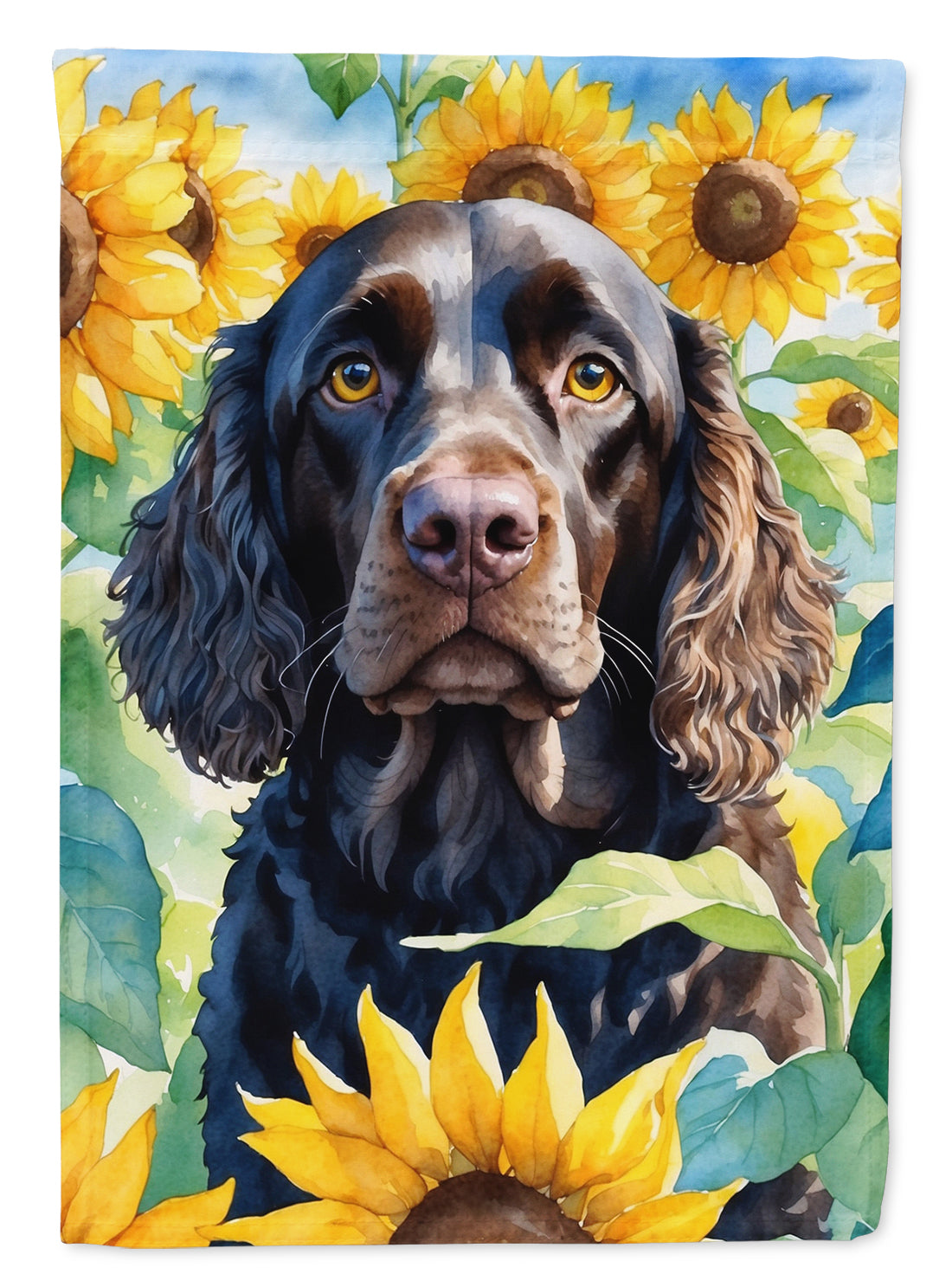 American Water Spaniel in Sunflowers House Flag 28x40 Porch Sleeve Pole Decorative Outside Yard Banner Artwork Wall Hanging, Polyester
