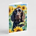 American Water Spaniel in Sunflowers Greeting Cards Pack of 8 Blank Cards with Envelopes Whimsical A7 Size 5x7