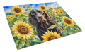 American Water Spaniel in Sunflowers Cutting Board Tempered Glass Kitchen Cutting Surface, Heat Resistant Chopping Board with Non-Slip Feet, Decorative Food Prep & Serving