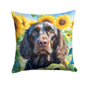 American Water Spaniel in Sunflowers Decorative Throw Pillow 18x18 Indoor Outdoor Accent Cushion, Fabric Cover with Insert for Sofa, Bed, Porch & Living Room