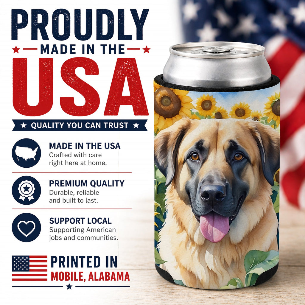 Anatolian Shepherd in Sunflowers Can or Bottle Hugger Cooler Sleeve for Standard 12 oz Cans, Insulated Foam Beer & Soda Can Hugger Reusable