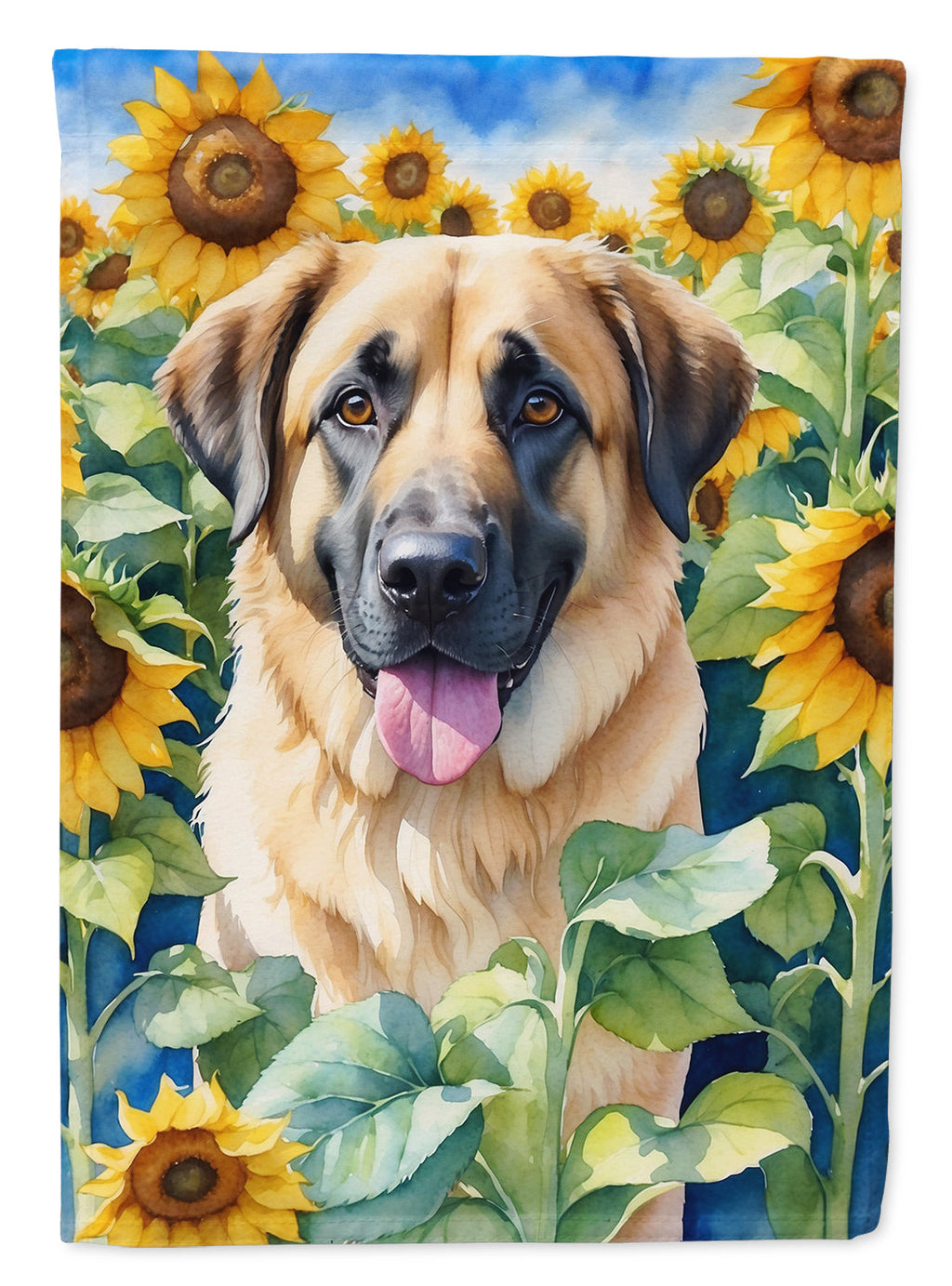 Anatolian Shepherd in Sunflowers House Flag 28x40 Porch Sleeve Pole Decorative Outside Yard Banner Artwork Wall Hanging, Polyester
