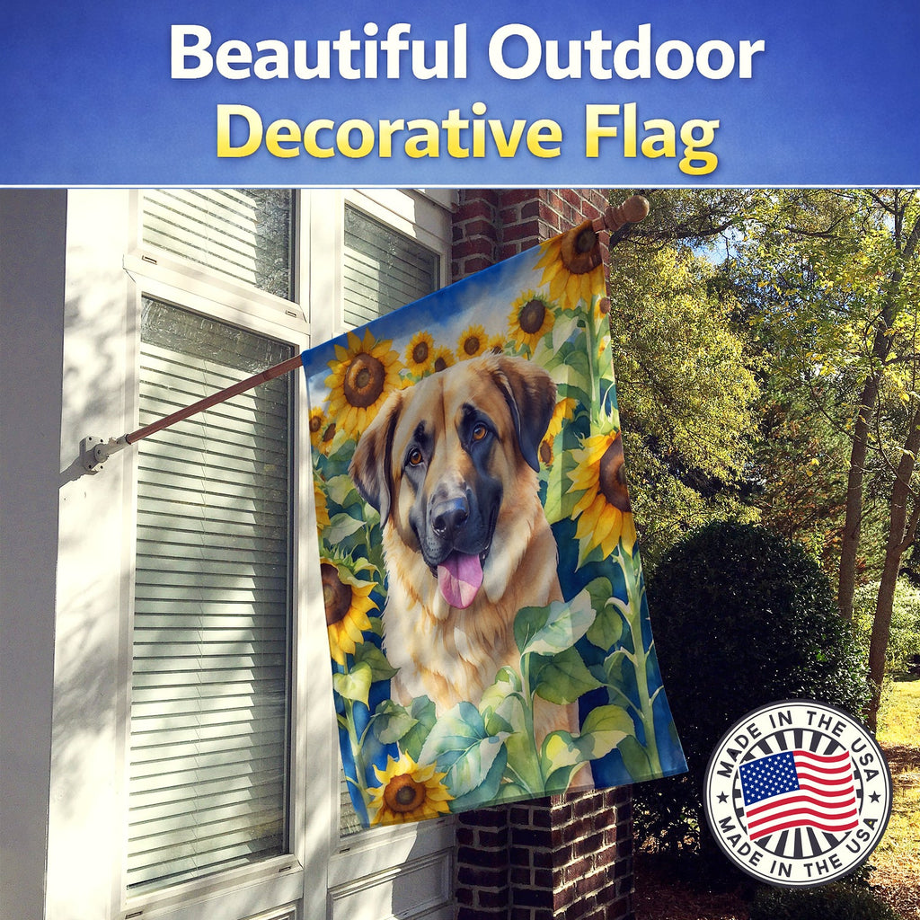 Anatolian Shepherd in Sunflowers House Flag 28x40 Porch Sleeve Pole Decorative Outside Yard Banner Artwork Wall Hanging, Polyester