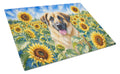 Anatolian Shepherd in Sunflowers Cutting Board Tempered Glass Kitchen Cutting Surface, Heat Resistant Chopping Board with Non-Slip Feet, Decorative Food Prep & Serving