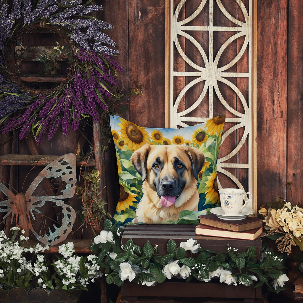 Anatolian Shepherd in Sunflowers Decorative Throw Pillow 14x14 Indoor Outdoor Accent Cushion, Fabric Cover with Insert for Sofa, Bed, Porch & Living Room