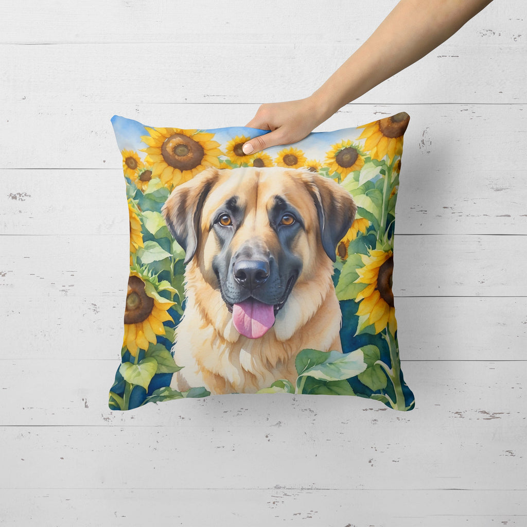 Anatolian Shepherd in Sunflowers Decorative Throw Pillow 18x18 Indoor Outdoor Accent Cushion, Fabric Cover with Insert for Sofa, Bed, Porch & Living Room