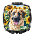 Anatolian Shepherd in Sunflowers Compact Mirror Decorative Travel Makeup Mirror for Women Girls Gifts Pocket Makeup Mirror Folding Handheld