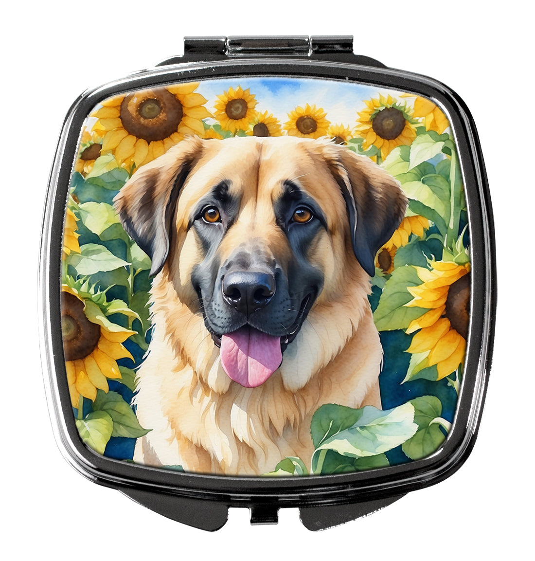 Anatolian Shepherd in Sunflowers Compact Mirror Decorative Travel Makeup Mirror for Women Girls Gifts Pocket Makeup Mirror Folding Handheld