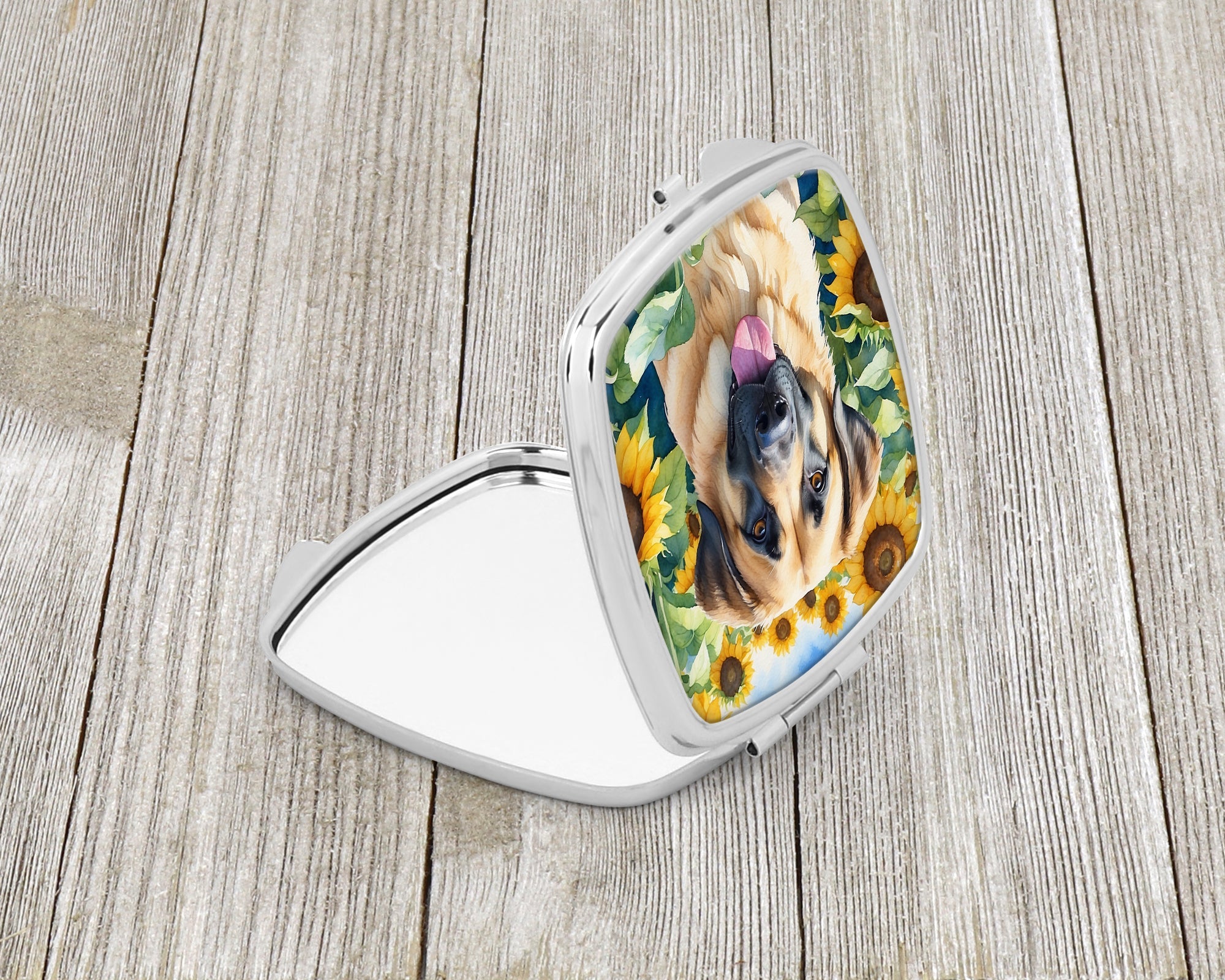 Anatolian Shepherd in Sunflowers Compact Mirror Decorative Travel Makeup Mirror for Women Girls Gifts Pocket Makeup Mirror Folding Handheld