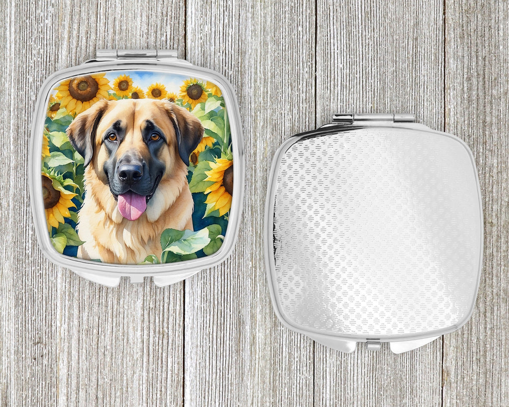 Anatolian Shepherd in Sunflowers Compact Mirror Decorative Travel Makeup Mirror for Women Girls Gifts Pocket Makeup Mirror Folding Handheld