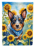 Australian Cattle Dog in Sunflowers House Flag 28x40 Porch Sleeve Pole Decorative Outside Yard Banner Artwork Wall Hanging, Polyester