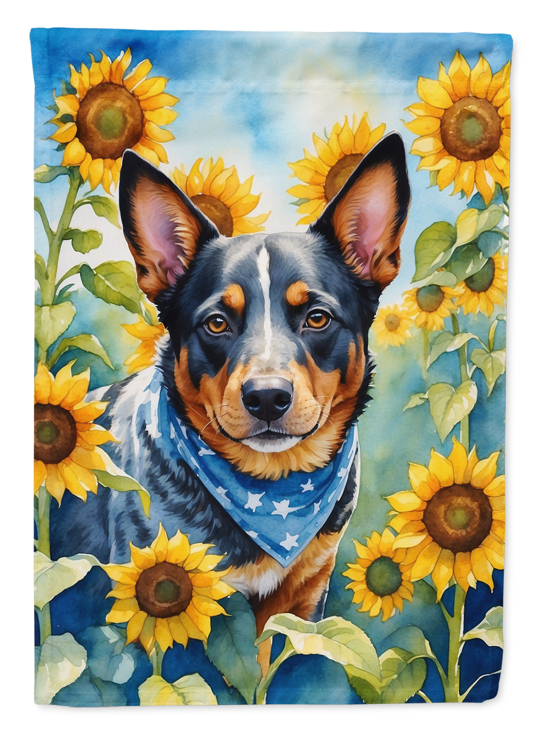 Australian Cattle Dog in Sunflowers House Flag 28x40 Porch Sleeve Pole Decorative Outside Yard Banner Artwork Wall Hanging, Polyester