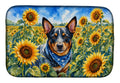 Australian Cattle Dog in Sunflowers Dish Drying Mat Absorbent Dish Drying Mat Pad for Kitchen Counter Dish Drainer Mat for Countertop, 14 x 21", Multicolor