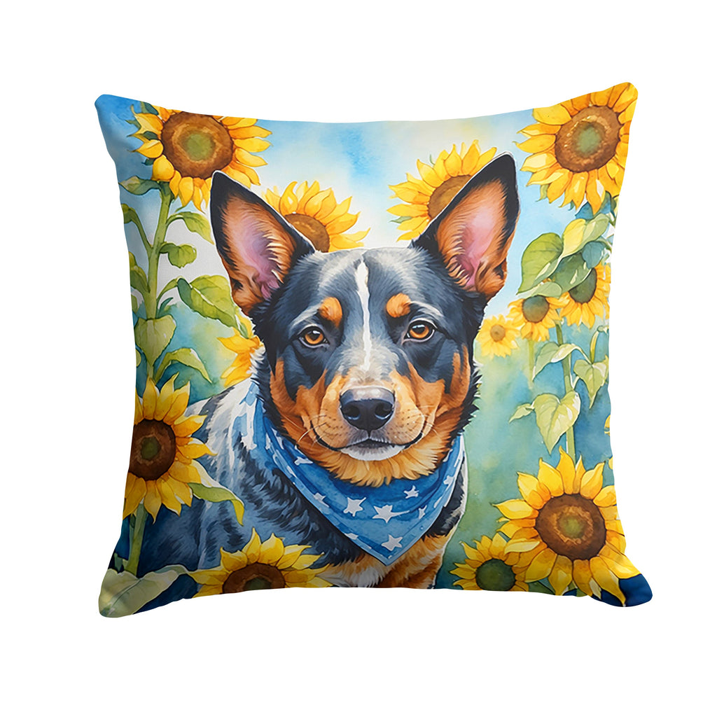 Australian Cattle Dog in Sunflowers Decorative Throw Pillow 18x18 Indoor Outdoor Accent Cushion, Fabric Cover with Insert for Sofa, Bed, Porch & Living Room