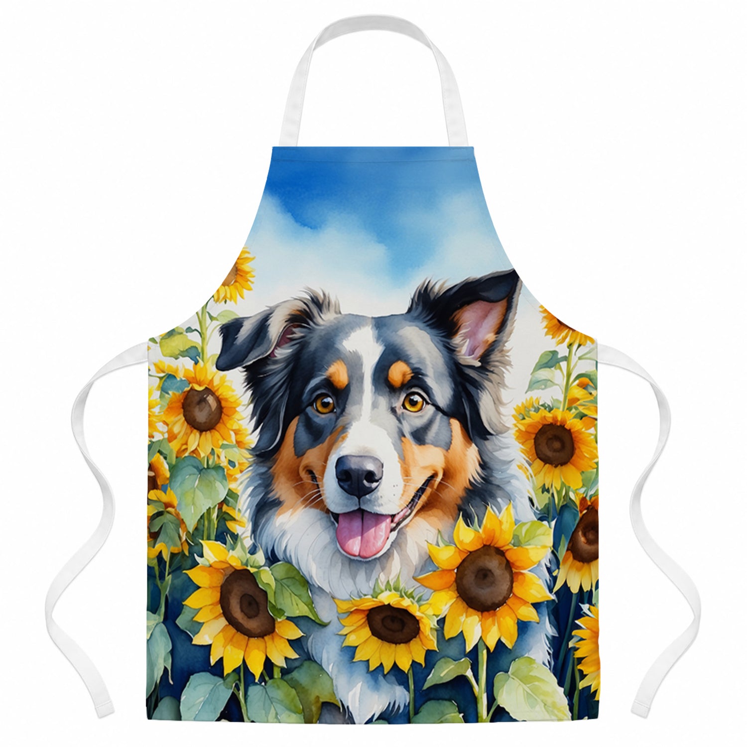 Australian Shepherd in Sunflowers Apron Cooking Kitchen Server Baking Crafts Gardening for Adult Women Men, Unisex, Large, Multicolor