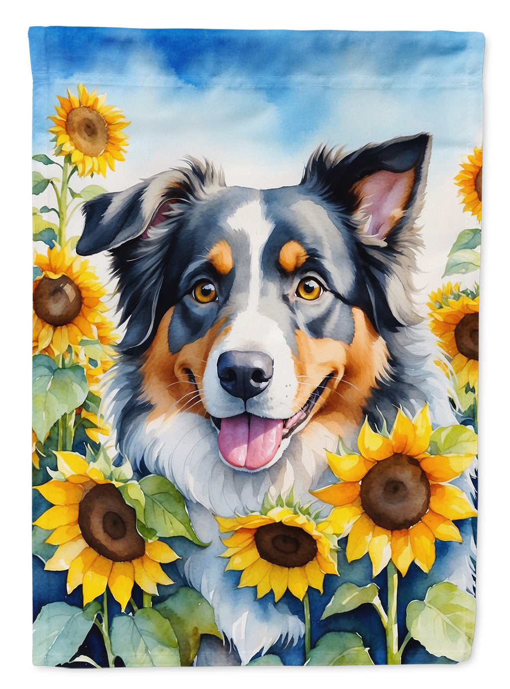 Australian Shepherd in Sunflowers House Flag 28x40 Porch Sleeve Pole Decorative Outside Yard Banner Artwork Wall Hanging, Polyester