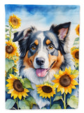 Australian Shepherd in Sunflowers House Flag 28x40 Porch Sleeve Pole Decorative Outside Yard Banner Artwork Wall Hanging, Polyester