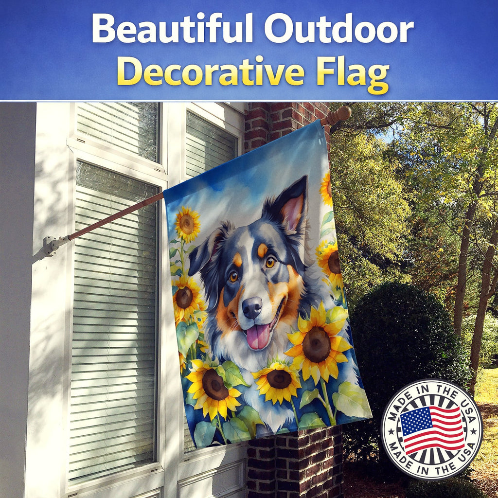 Australian Shepherd in Sunflowers House Flag 28x40 Porch Sleeve Pole Decorative Outside Yard Banner Artwork Wall Hanging, Polyester