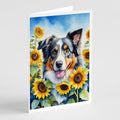 Australian Shepherd in Sunflowers Greeting Cards Pack of 8 Blank Cards with Envelopes Whimsical A7 Size 5x7