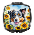 Australian Shepherd in Sunflowers Compact Mirror Decorative Travel Makeup Mirror for Women Girls Gifts Pocket Makeup Mirror Folding Handheld