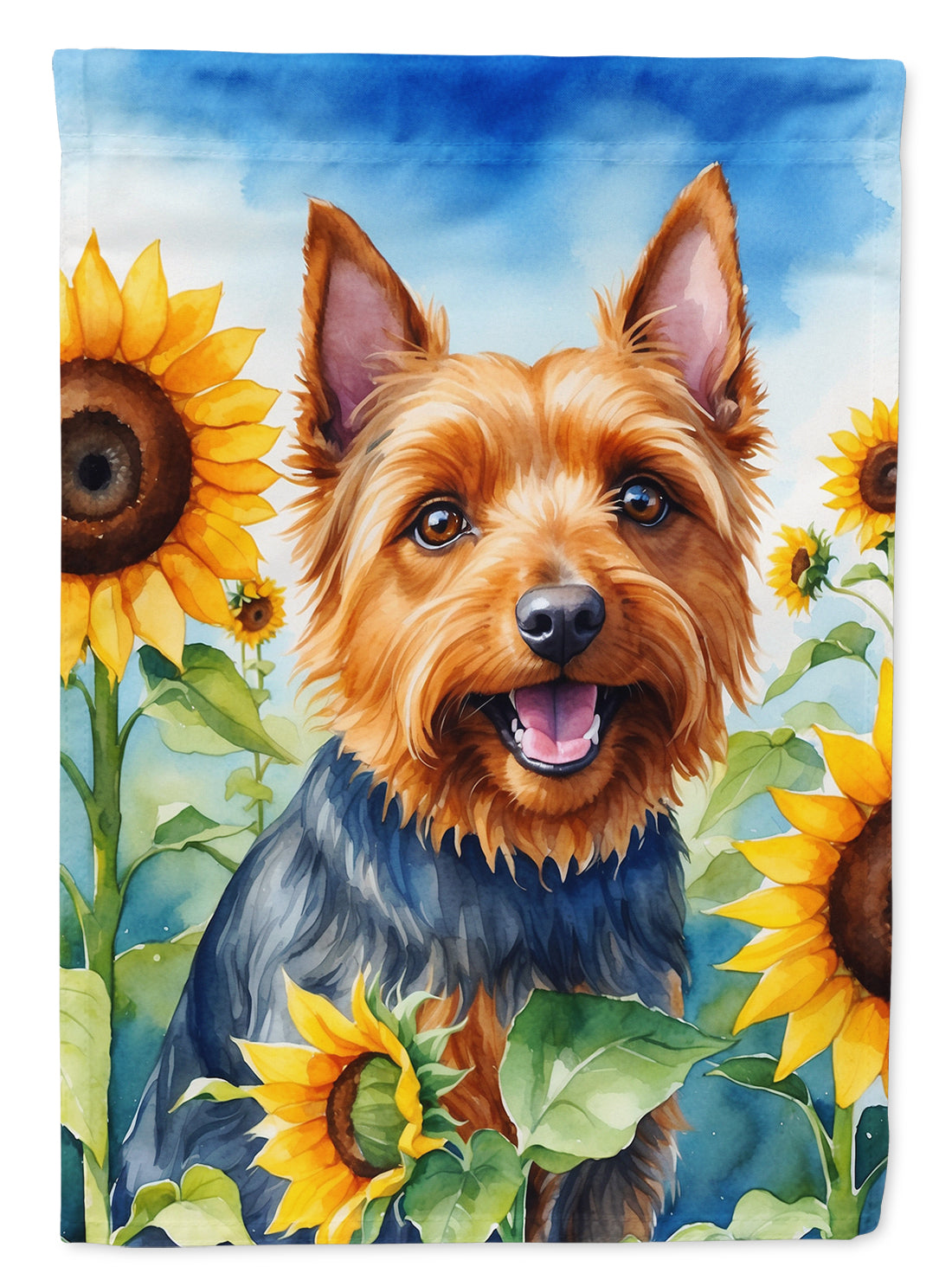 Australian Terrier in Sunflowers House Flag 28x40 Porch Sleeve Pole Decorative Outside Yard Banner Artwork Wall Hanging, Polyester
