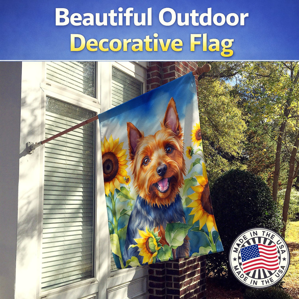Australian Terrier in Sunflowers House Flag 28x40 Porch Sleeve Pole Decorative Outside Yard Banner Artwork Wall Hanging, Polyester