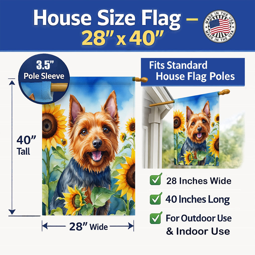 Australian Terrier in Sunflowers House Flag 28x40 Porch Sleeve Pole Decorative Outside Yard Banner Artwork Wall Hanging, Polyester