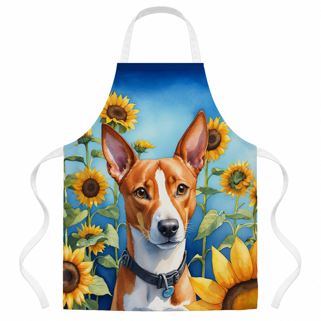 Basenji in Sunflowers Apron Cooking Kitchen Server Baking Crafts Gardening for Adult Women Men, Unisex, Large, Multicolor