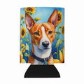 Basenji in Sunflowers Can or Bottle Hugger Cooler Sleeve for Standard 12 oz Cans, Insulated Foam Beer & Soda Can Hugger Reusable