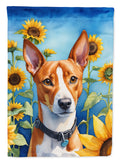 Basenji in Sunflowers House Flag 28x40 Porch Sleeve Pole Decorative Outside Yard Banner Artwork Wall Hanging, Polyester