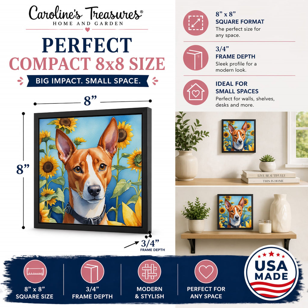 Basenji in Sunflowers Framed Metal Print Bathroom, Kitchen, Office, Home Decor Wall Art Ready to Hang, Square, 8X8
